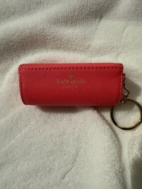 kate spade Coral Lipstick Case Keyring with Gold Hardware